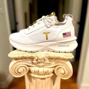 WHITE & GOLD TRUMP SNEAKERS 9 1/2 & 10 1/2